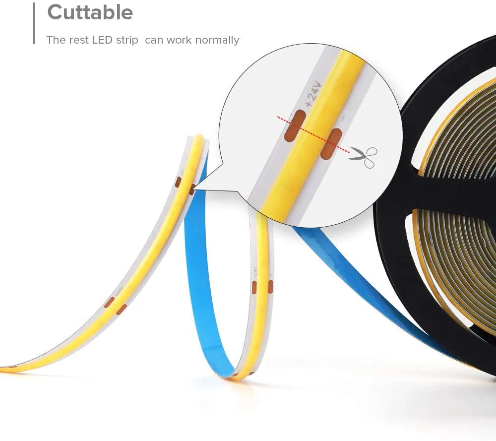 8MM Wide COB Flexible LED Strip Light - 12V / 24V | 320 / 480 / 512 LEDs/M | 3000K / 4000K / 6500K / Red / Blue / Green / Pink / Yellow | 8mm PCB | CRI 80+ | Dot-Free Continuous Lighting | Non-Waterproof | for Cabinets,Kitchen Office Lighting | 5/50M - Image 6