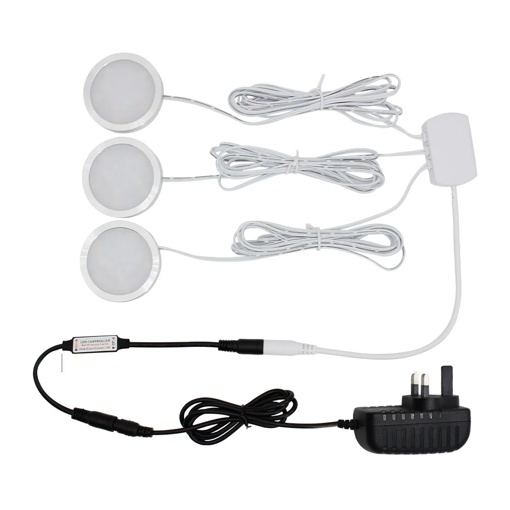 A-Series 3 Pack (3*2W) Dimmable CRI 90 Ultra Thin LED Under Cabinet Puck Lights With Dimmer & Power Adapter, All Accessories Included - Image 3