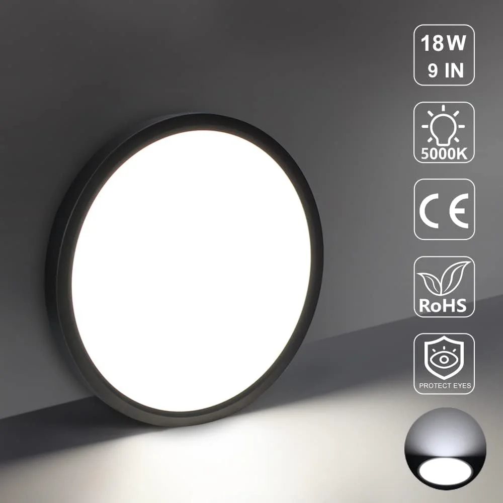 AC 110–130V Round LED Ceiling Light – Black – 18W / 24W / 32W Options – 3000K / 4500K / 5000K / 6500K – Flush Mount Ceiling Light – Local Stock (US) - Image 12