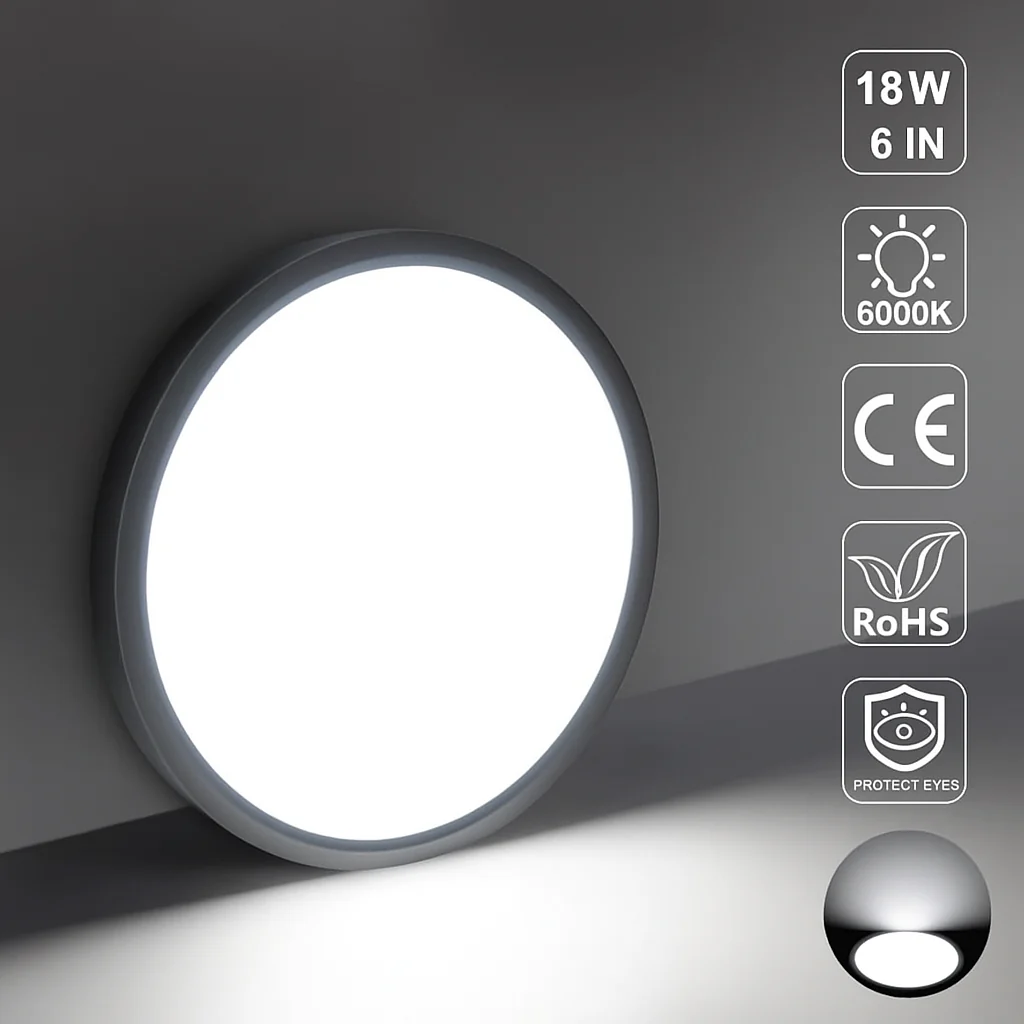 AC 110–130V Round LED Ceiling Light – Black – 18W / 24W / 32W Options – 3000K / 4500K / 5000K / 6500K – Flush Mount Ceiling Light – Local Stock (US) - Image 13