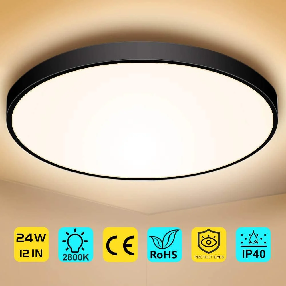 AC 110–130V Round LED Ceiling Light – Black – 18W / 24W / 32W Options – 3000K / 4500K / 5000K / 6500K – Flush Mount Ceiling Light – Local Stock (US) - Image 14