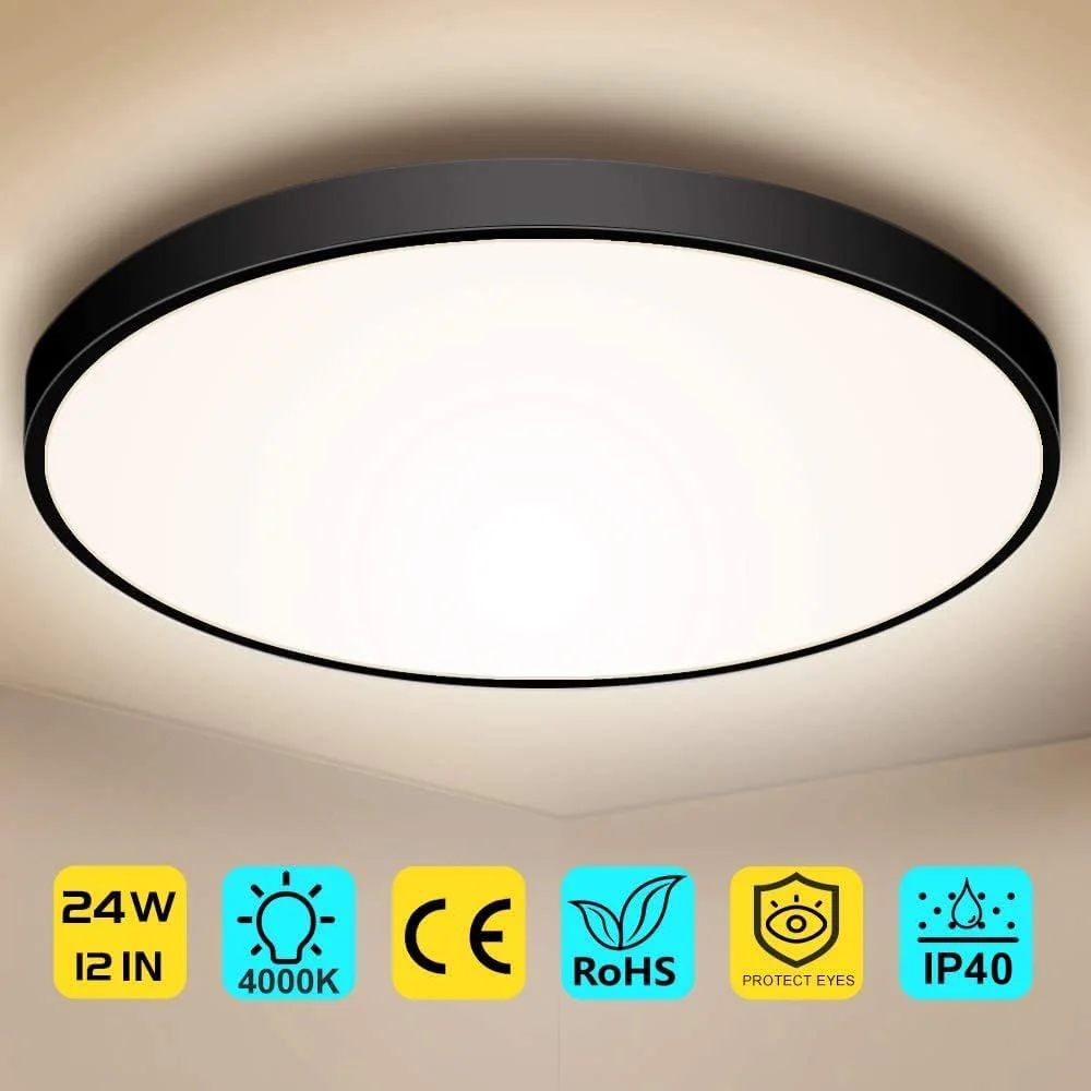 AC 110–130V Round LED Ceiling Light – Black – 18W / 24W / 32W Options – 3000K / 4500K / 5000K / 6500K – Flush Mount Ceiling Light – Local Stock (US) - Image 15