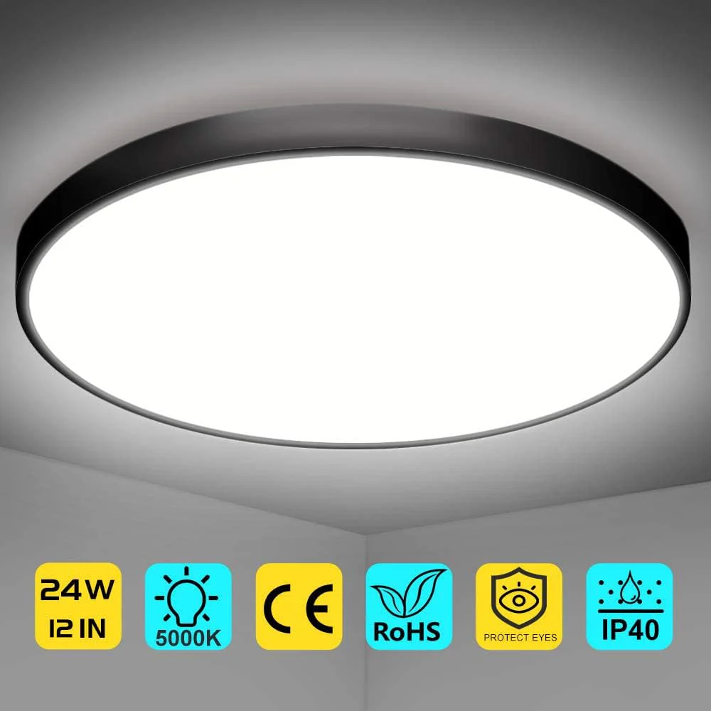 AC 110–130V Round LED Ceiling Light – Black – 18W / 24W / 32W Options – 3000K / 4500K / 5000K / 6500K – Flush Mount Ceiling Light – Local Stock (US) - Image 16