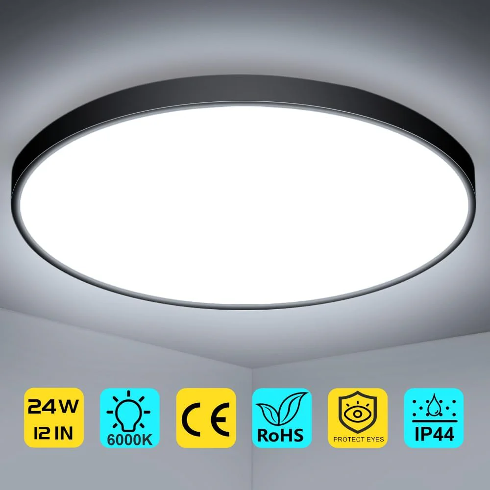 AC 110–130V Round LED Ceiling Light – Black – 18W / 24W / 32W Options – 3000K / 4500K / 5000K / 6500K – Flush Mount Ceiling Light – Local Stock (US) - Image 17
