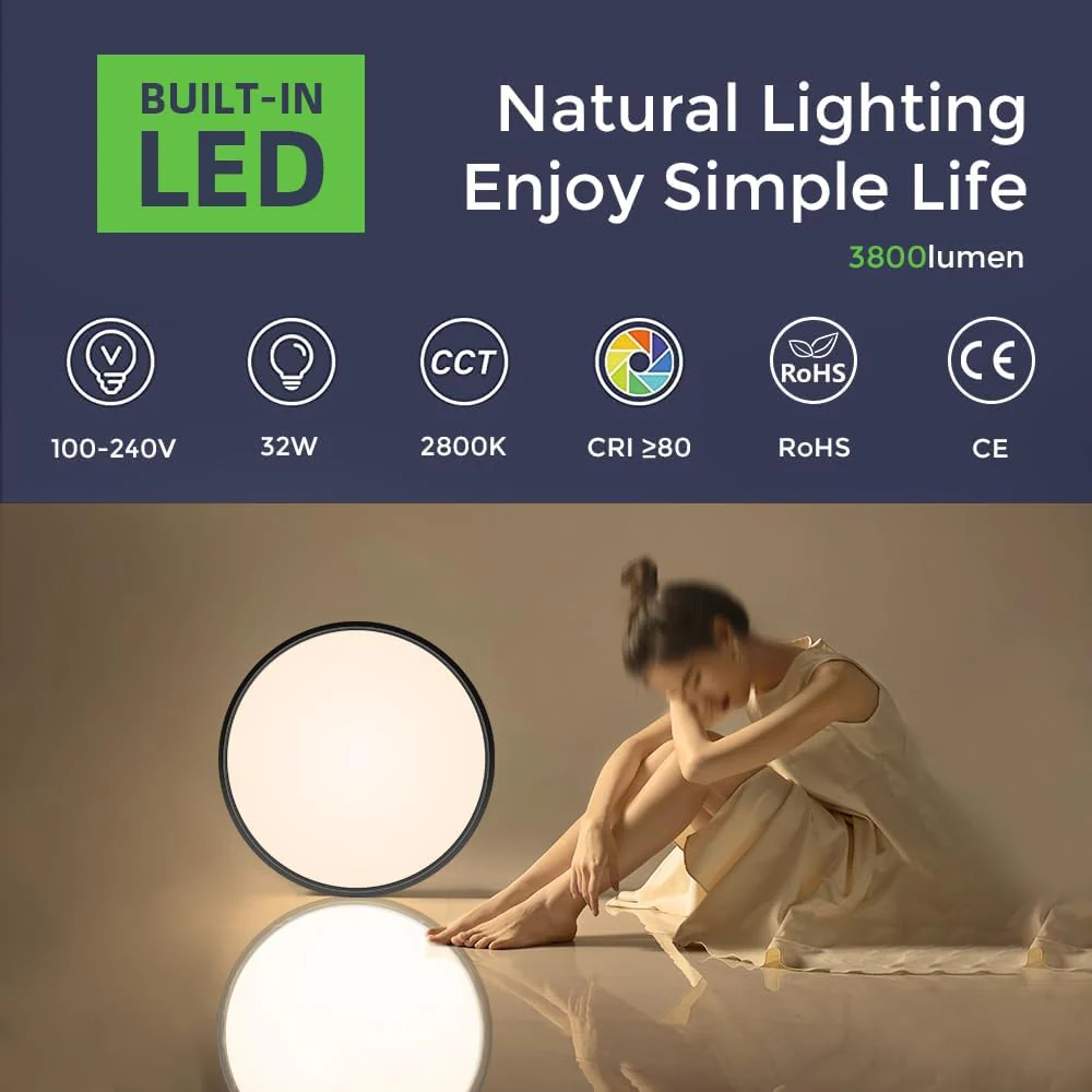 AC 110–130V Round LED Ceiling Light – Black – 18W / 24W / 32W Options – 3000K / 4500K / 5000K / 6500K – Flush Mount Ceiling Light – Local Stock (US) - Image 18