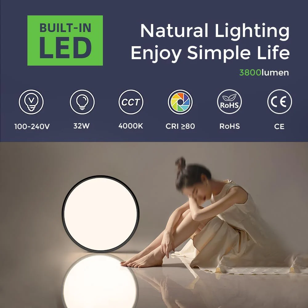 AC 110–130V Round LED Ceiling Light – Black – 18W / 24W / 32W Options – 3000K / 4500K / 5000K / 6500K – Flush Mount Ceiling Light – Local Stock (US) - Image 19