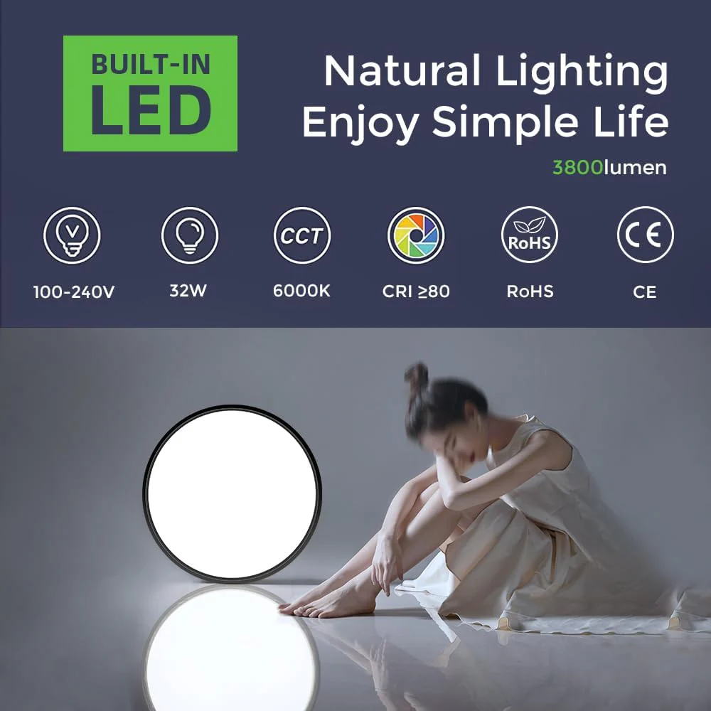 AC 110–130V Round LED Ceiling Light – Black – 18W / 24W / 32W Options – 3000K / 4500K / 5000K / 6500K – Flush Mount Ceiling Light – Local Stock (US) - Image 20