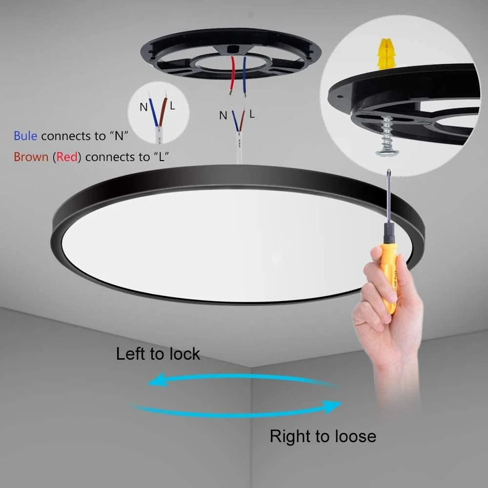 AC 110–130V Round LED Ceiling Light – Black – 18W / 24W / 32W Options – 3000K / 4500K / 5000K / 6500K – Flush Mount Ceiling Light – Local Stock (US) - Image 6