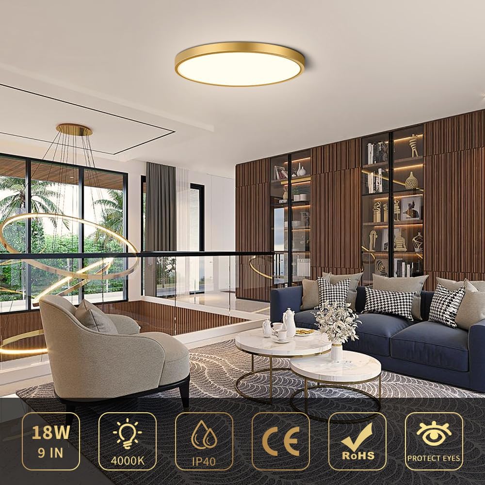 AC 110–130V Round LED Ceiling Light – Gold – 18W / 24W / 32W Options – 3000K / 4500K / 5000K / 6500K – Flush Mount Ceiling Light – Local Stock (US) - Image 11