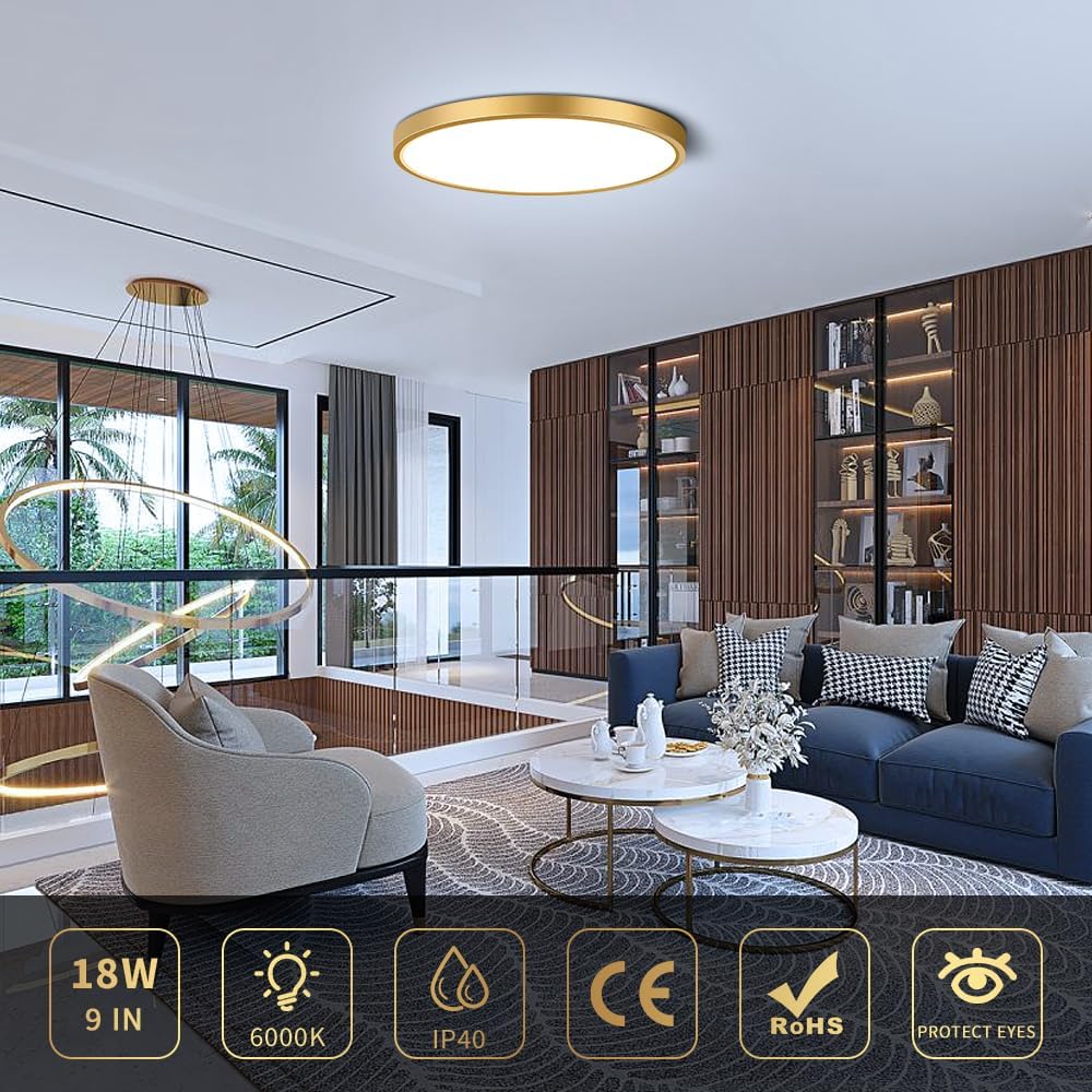 AC 110–130V Round LED Ceiling Light – Gold – 18W / 24W / 32W Options – 3000K / 4500K / 5000K / 6500K – Flush Mount Ceiling Light – Local Stock (US) - Image 12