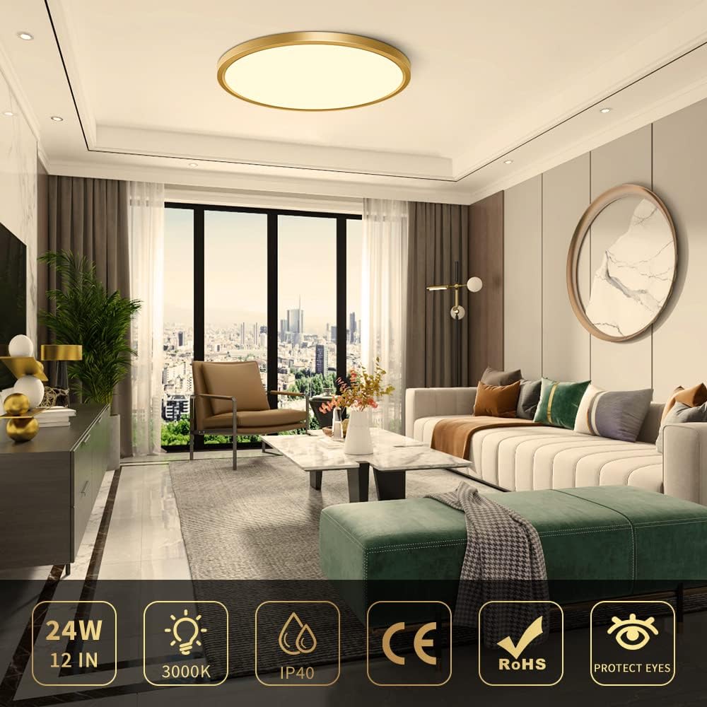 AC 110–130V Round LED Ceiling Light – Gold – 18W / 24W / 32W Options – 3000K / 4500K / 5000K / 6500K – Flush Mount Ceiling Light – Local Stock (US) - Image 13