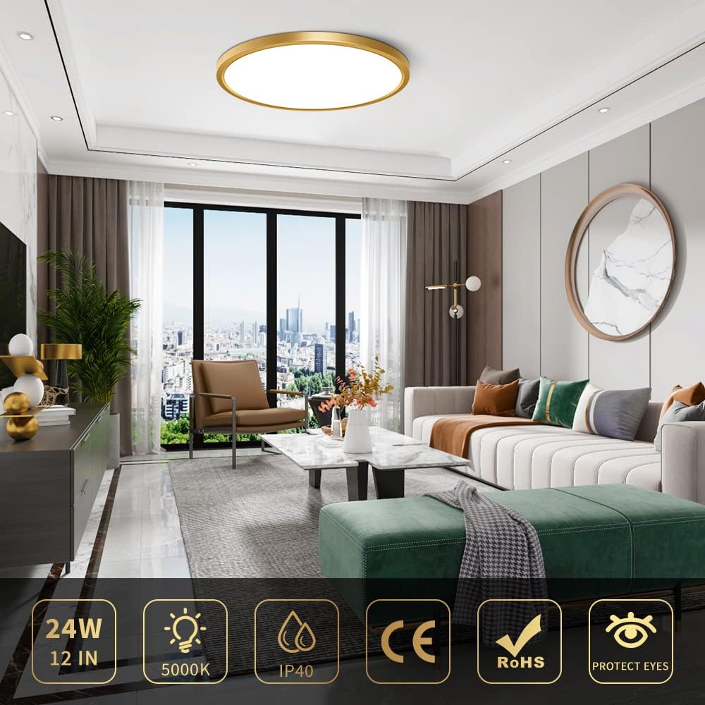 AC 110–130V Round LED Ceiling Light – Gold – 18W / 24W / 32W Options – 3000K / 4500K / 5000K / 6500K – Flush Mount Ceiling Light – Local Stock (US) - Image 15