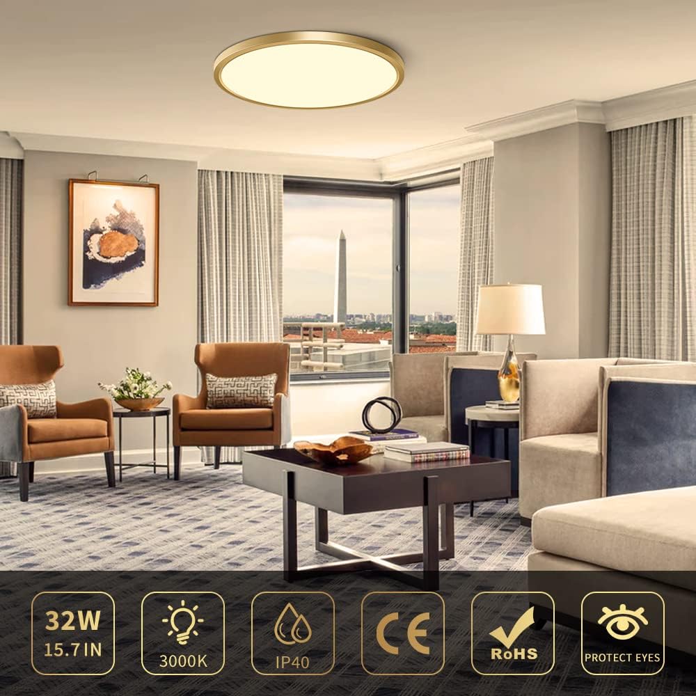 AC 110–130V Round LED Ceiling Light – Gold – 18W / 24W / 32W Options – 3000K / 4500K / 5000K / 6500K – Flush Mount Ceiling Light – Local Stock (US) - Image 17