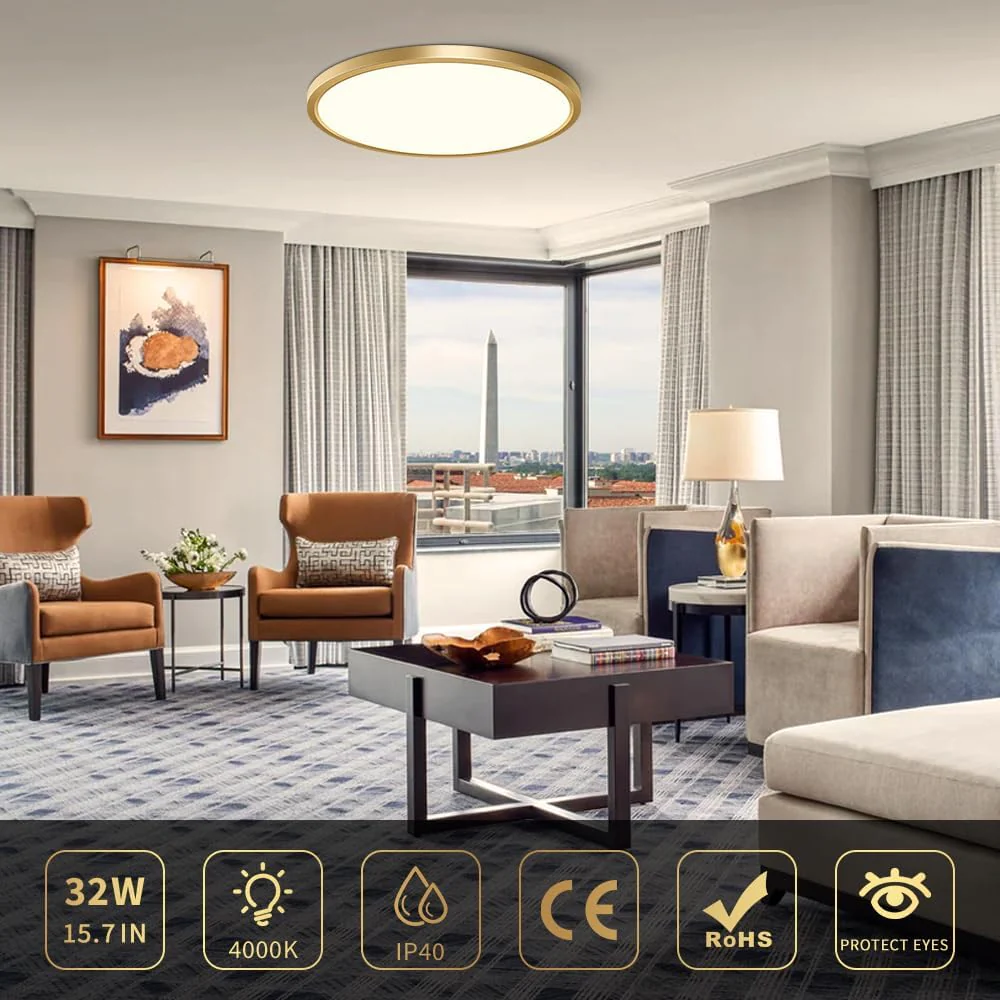 AC 110–130V Round LED Ceiling Light – Gold – 18W / 24W / 32W Options – 3000K / 4500K / 5000K / 6500K – Flush Mount Ceiling Light – Local Stock (US) - Image 18