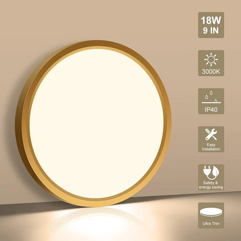 AC 110–130V Round LED Ceiling Light – Gold – 18W / 24W / 32W Options – 3000K / 4500K / 5000K / 6500K – Flush Mount Ceiling Light – Local Stock (US) - Image 4