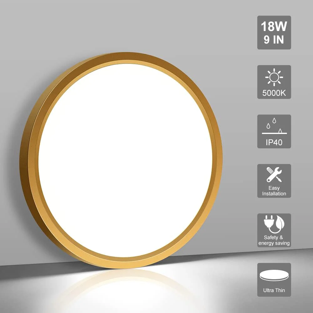 AC 110–130V Round LED Ceiling Light – Gold – 18W / 24W / 32W Options – 3000K / 4500K / 5000K / 6500K – Flush Mount Ceiling Light – Local Stock (US) - Image 5