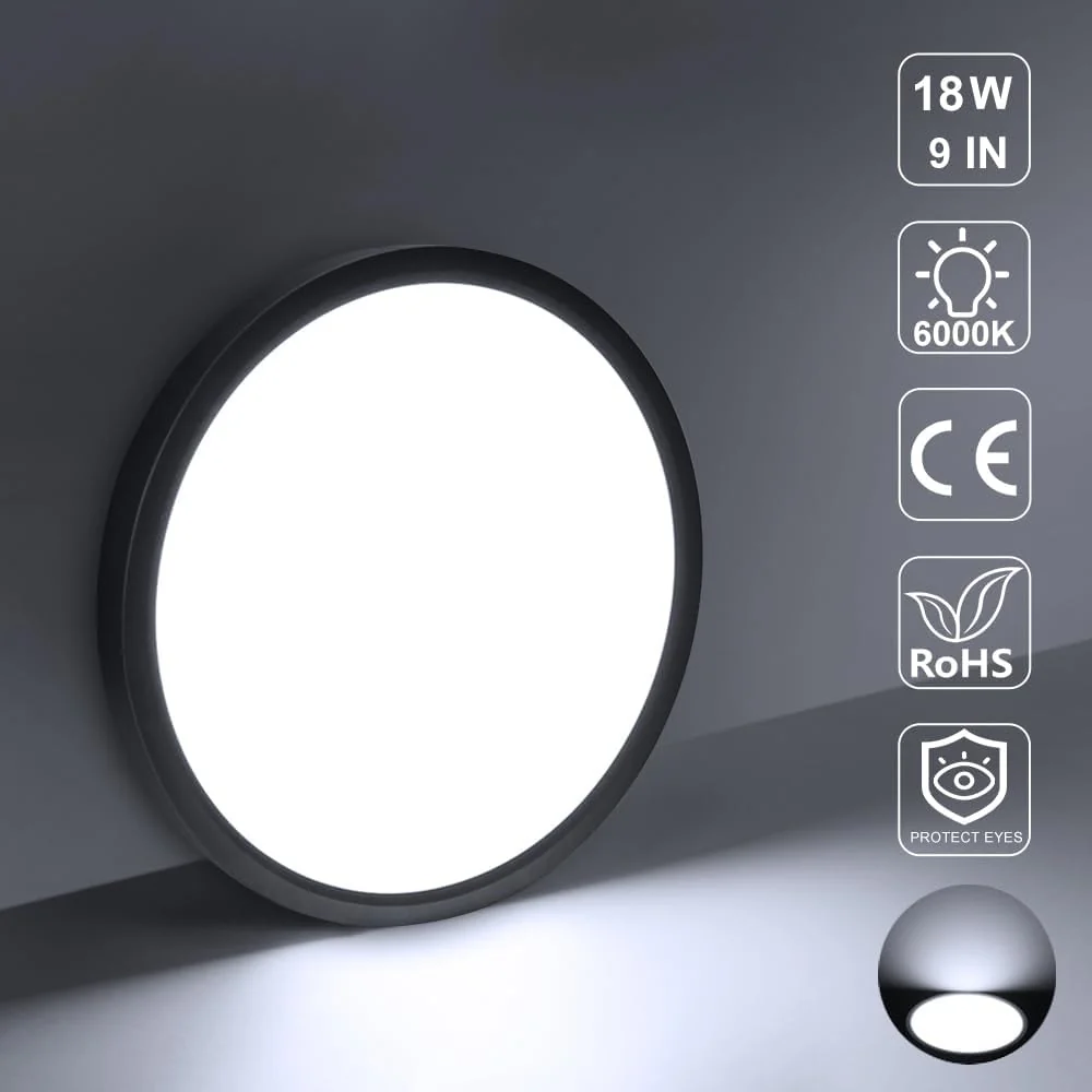 AC 220–240V Round LED Ceiling Light – Black – 12W / 18W / 24W / 32W Options – 3000K / 4500K / 5000K / 6500K – Flush Mount Ceiling Light – Local Stock (UK/DE) - Image 17