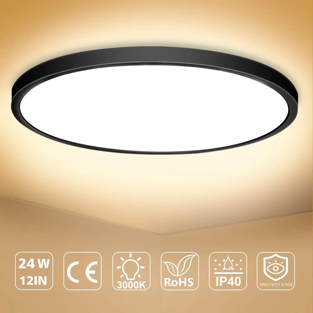 AC 220–240V Round LED Ceiling Light – Black – 12W / 18W / 24W / 32W Options – 3000K / 4500K / 5000K / 6500K – Flush Mount Ceiling Light – Local Stock (UK/DE) - Image 18