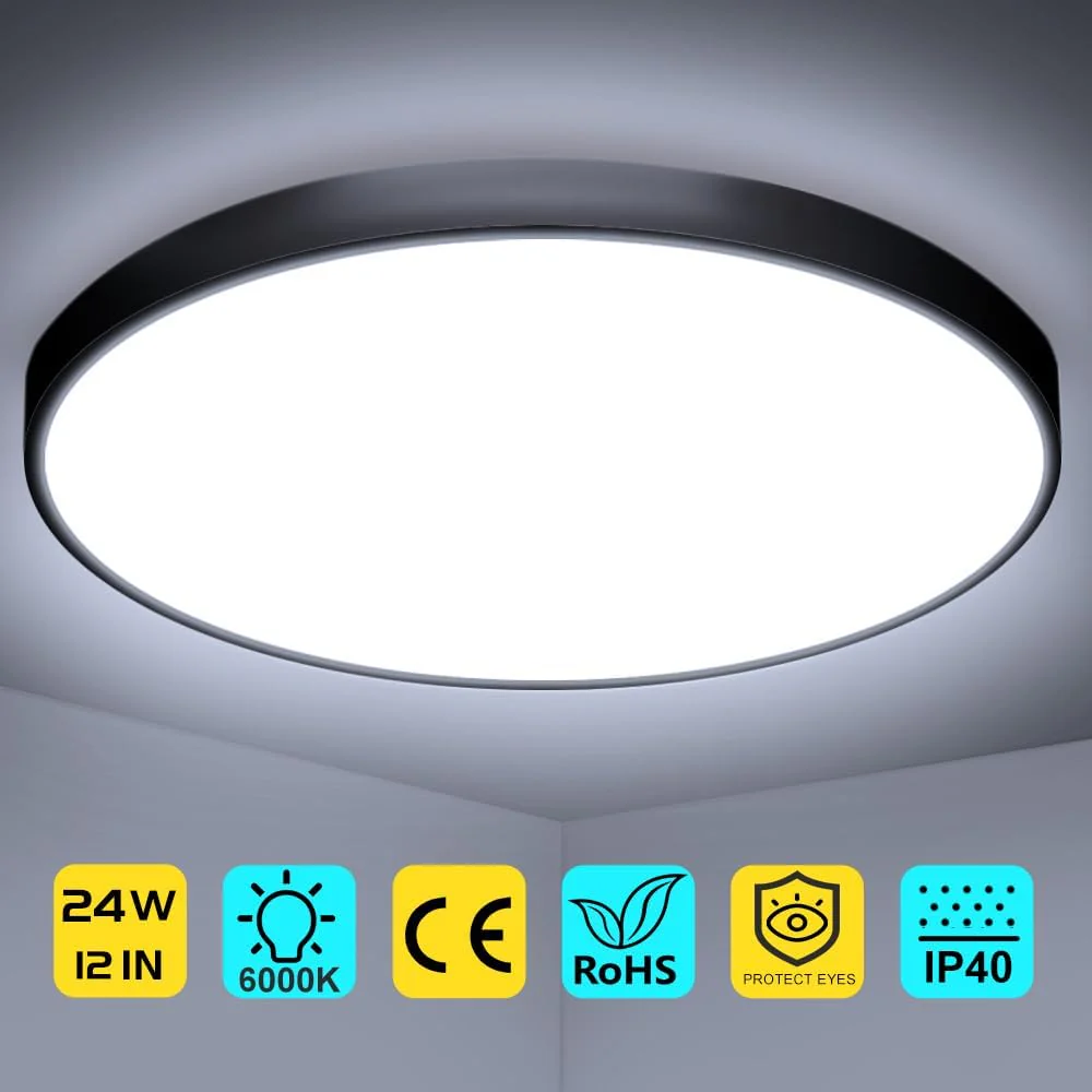 AC 220–240V Round LED Ceiling Light – Black – 12W / 18W / 24W / 32W Options – 3000K / 4500K / 5000K / 6500K – Flush Mount Ceiling Light – Local Stock (UK/DE) - Image 21