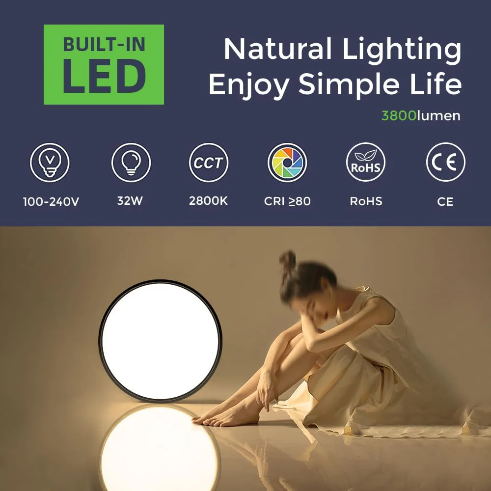 AC 220–240V Round LED Ceiling Light – Black – 12W / 18W / 24W / 32W Options – 3000K / 4500K / 5000K / 6500K – Flush Mount Ceiling Light – Local Stock (UK/DE) - Image 22