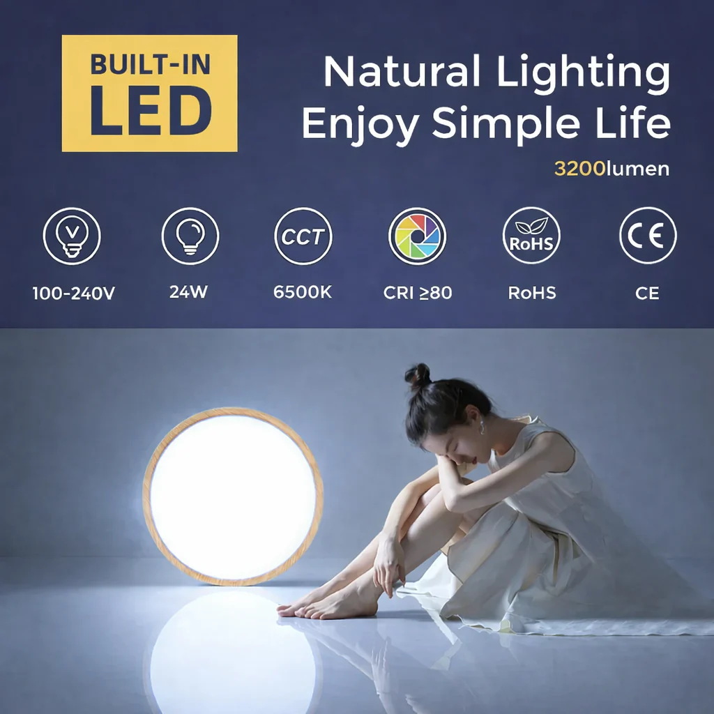 AC 220–240V Round LED Ceiling Light – Wood Grain – 24W – 3000K / 4500K / 5000K / 6500K – Flush Mount Ceiling Light – Local Stock (UK/DE) - Image 11
