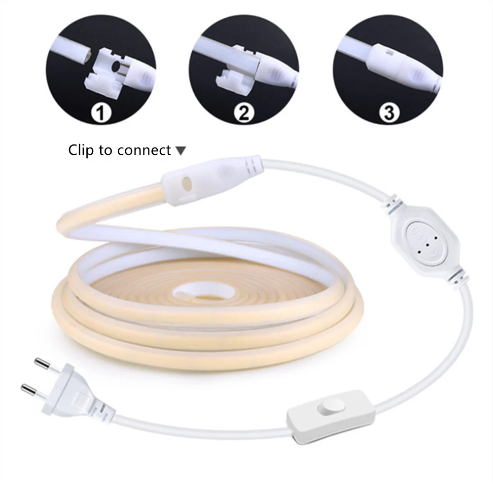 AC110V / 220V COB Flexible LED Strip Light - 3000K / 6500K | IP65 Waterproof | Spotless High Brightness | Inline Power Switch | for Cabinets, Kitchen & Office Lighting | US / EU Plug | 5/50M - Image 10