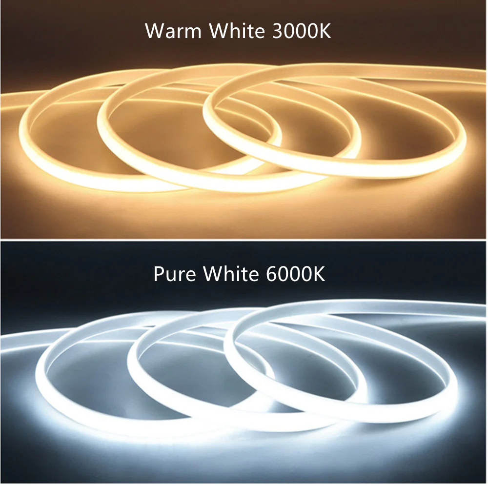 AC110V / 220V COB Flexible LED Strip Light - 3000K / 6500K | IP65 Waterproof | Spotless High Brightness | Inline Power Switch | for Cabinets, Kitchen & Office Lighting | US / EU Plug | 5/50M - Image 5