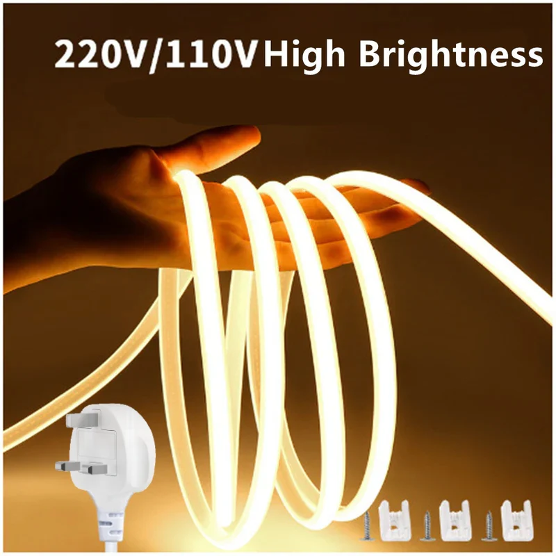 AC110V / 220V COB Flexible LED Strip Light - 3000K / 6500K | IP65 Waterproof | Spotless High Brightness | Inline Power Switch | for Cabinets, Kitchen & Office Lighting | US / EU Plug | 5/50M - Image 7
