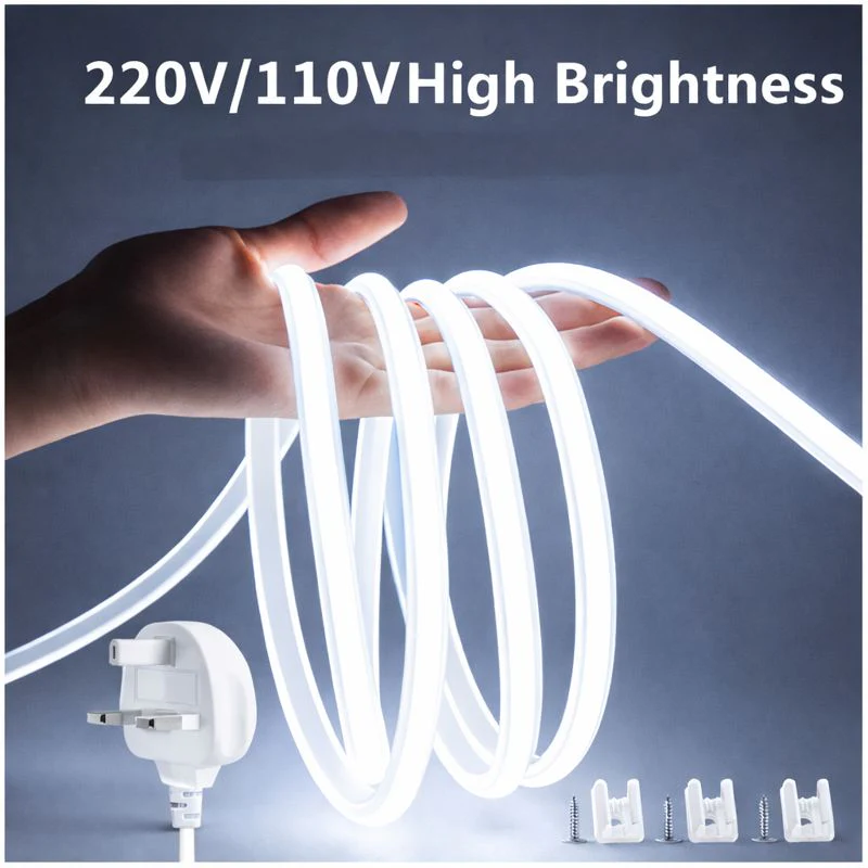 AC110V / 220V COB Flexible LED Strip Light - 3000K / 6500K | IP65 Waterproof | Spotless High Brightness | Inline Power Switch | for Cabinets, Kitchen & Office Lighting | US / EU Plug | 5/50M - Image 8