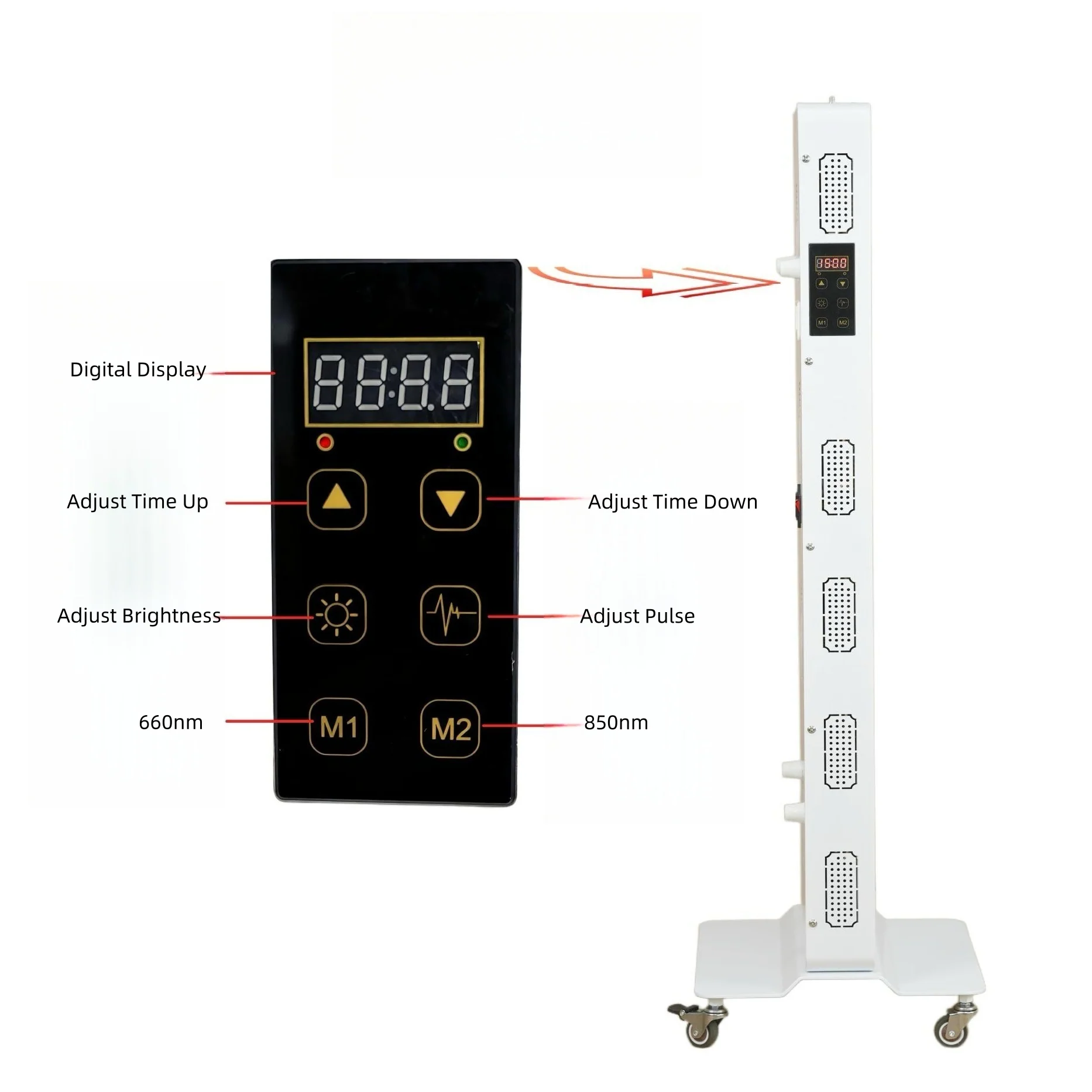 AL-PRO Series Large Panel Infrared Therapy Lamp – 600W / 800W | Dual Chip Red Light & Infrared | Touch Control with Timer & Pulse Dimming | 30° Lens | AC85–265V | Included Hanging Rope, Protective Goggles | for Skin Beauty | US / EU / UK / AU Plug - Image 8