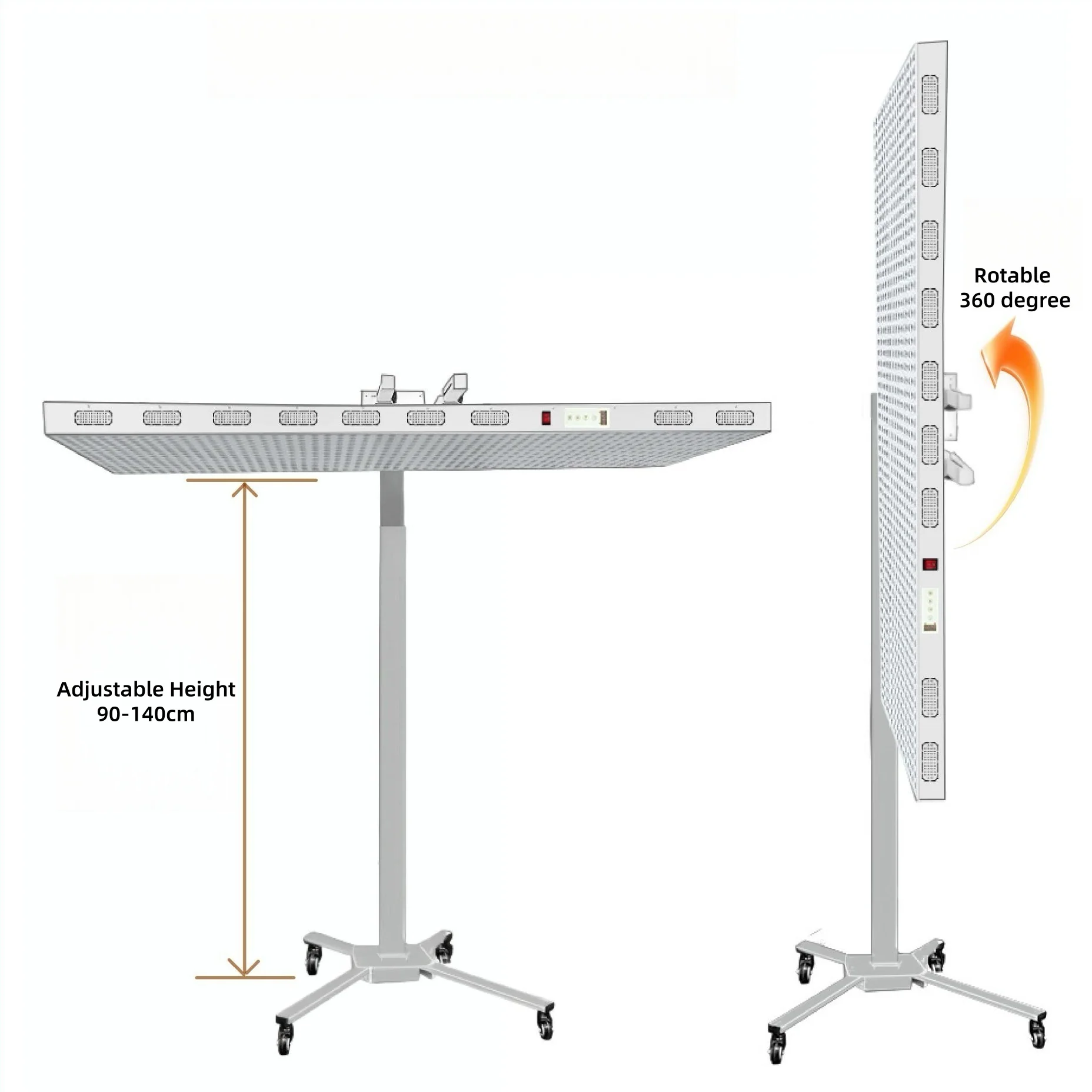 AL-PRO5000 Red LED Light Therapy Panel with Electrical Mobile Stand, 1250W Deep Red 660nm & Near Infrared 850nm LED Light Therapy - Image 3