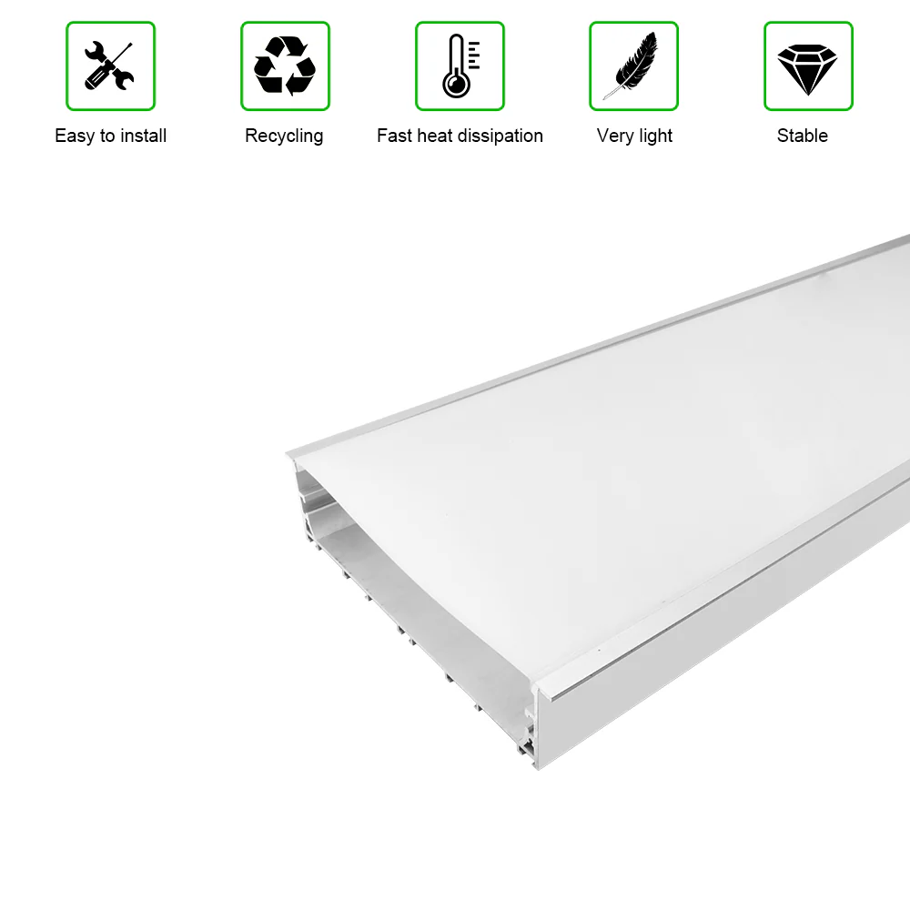 Wide Recessed LED Aluminum Channel H20050B – 173mm Inner Width | Silver | Milky White Cover | With Installation Accessories | – Flush Mounting Linear Office Lighting – 1m / 2m | 10 / 20-Pack - Image 6