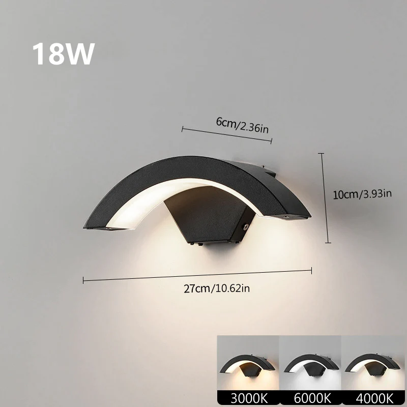 Arc Wave Waterproof LED Wall Light – 18W | 3000K / 4000K / 6000K | Black Housing | Up & Down Outdoor Wall Sconce for Porch, Garden, Balcony & Indoor Decoration | Aluminum Housing | IP65 | 2-Pack - Image 6