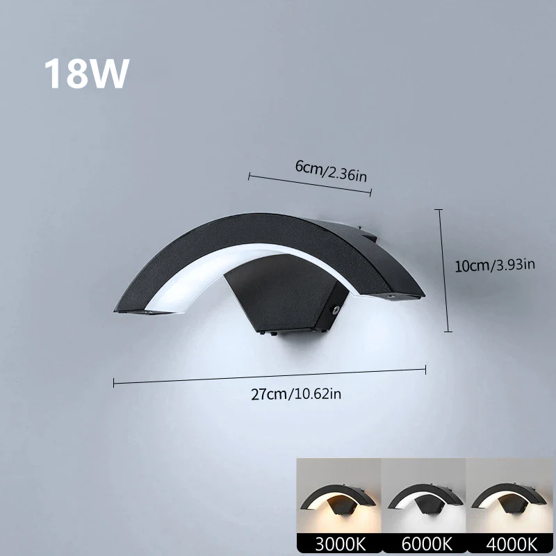 Arc Wave Waterproof LED Wall Light – 18W | 3000K / 4000K / 6000K | Black Housing | Up & Down Outdoor Wall Sconce for Porch, Garden, Balcony & Indoor Decoration | Aluminum Housing | IP65 | 2-Pack - Image 7