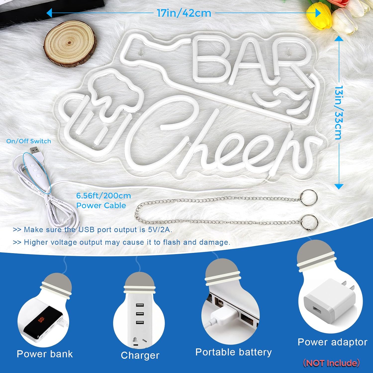 Bar Cheers LED Sign – 16.1× 9.8 inch | Multi-Color Glow | USB Powered | Hanging | Ideal for Bar, Pub, Lounge, Nightclub, Party Mood Lighting - Image 3