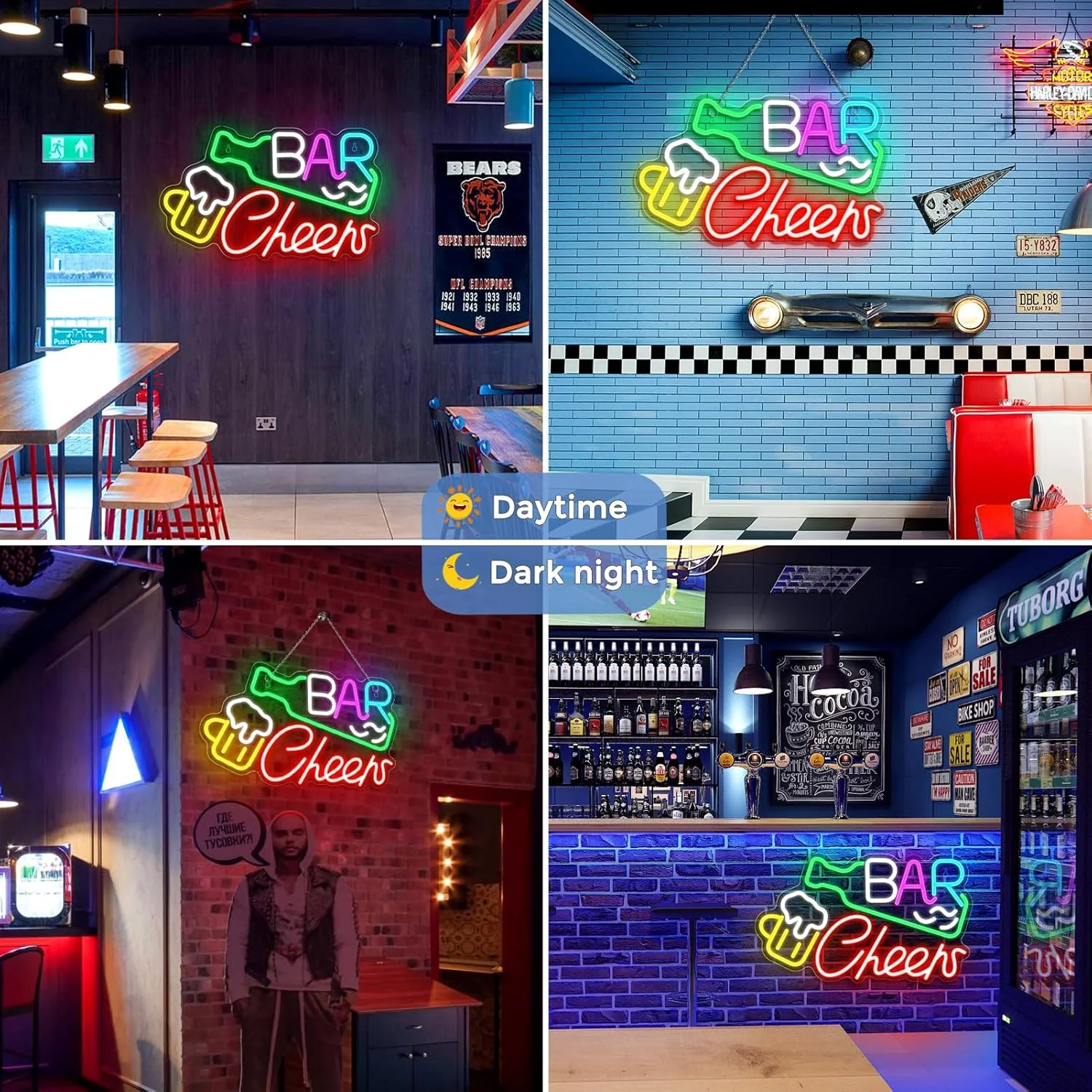 Bar Cheers LED Sign – 16.1× 9.8 inch | Multi-Color Glow | USB Powered | Hanging | Ideal for Bar, Pub, Lounge, Nightclub, Party Mood Lighting - Image 5
