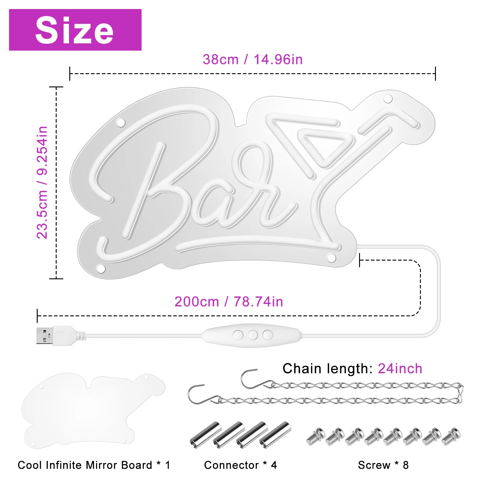 Bar LED Sign – 15 × 9.2 inch | Multi-Color Glow | USB Powered | Hanging | Ideal for Bar, Pub, Lounge, Nightclub, Party Mood Lighting - Image 6
