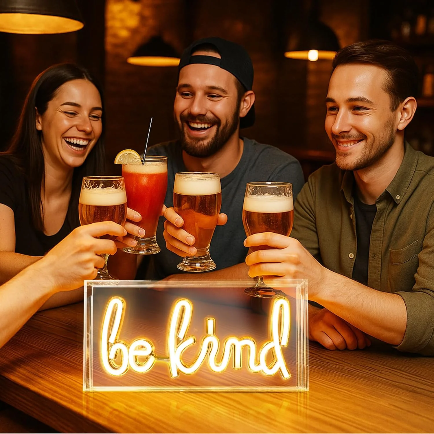 BE KIND Desk Lightbox Sign – Rectangular 12x6 inch | Warm White/ Pink | USB Powered | Tabletop Display | For Girls' Room, Bedroom, Pub, Hotel, Beach, Cock - Image 5