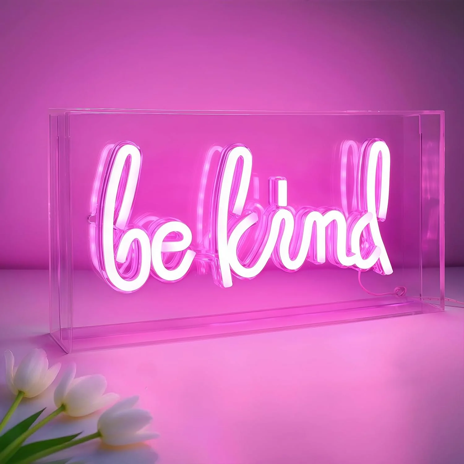 BE KIND Desk Lightbox Sign – Rectangular 12x6 inch | Warm White/ Pink | USB Powered | Tabletop Display | For Girls' Room, Bedroom, Pub, Hotel, Beach, Cock - Image 9