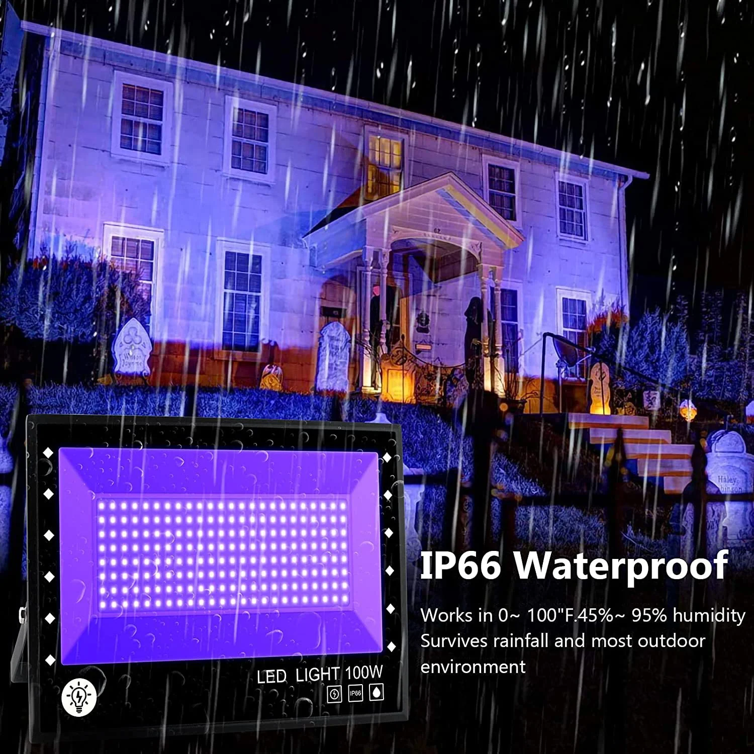 2Pack Black Lights - 100W 395-400 nm AC85-265V Upgraded LED Flood Light with Switch, Waterproof IP66 for Glow Party, Stage Lighting, Aquarium, Glow in The Dark, Body Paint, Fluorescent Poster, Neon Glow - Image 4