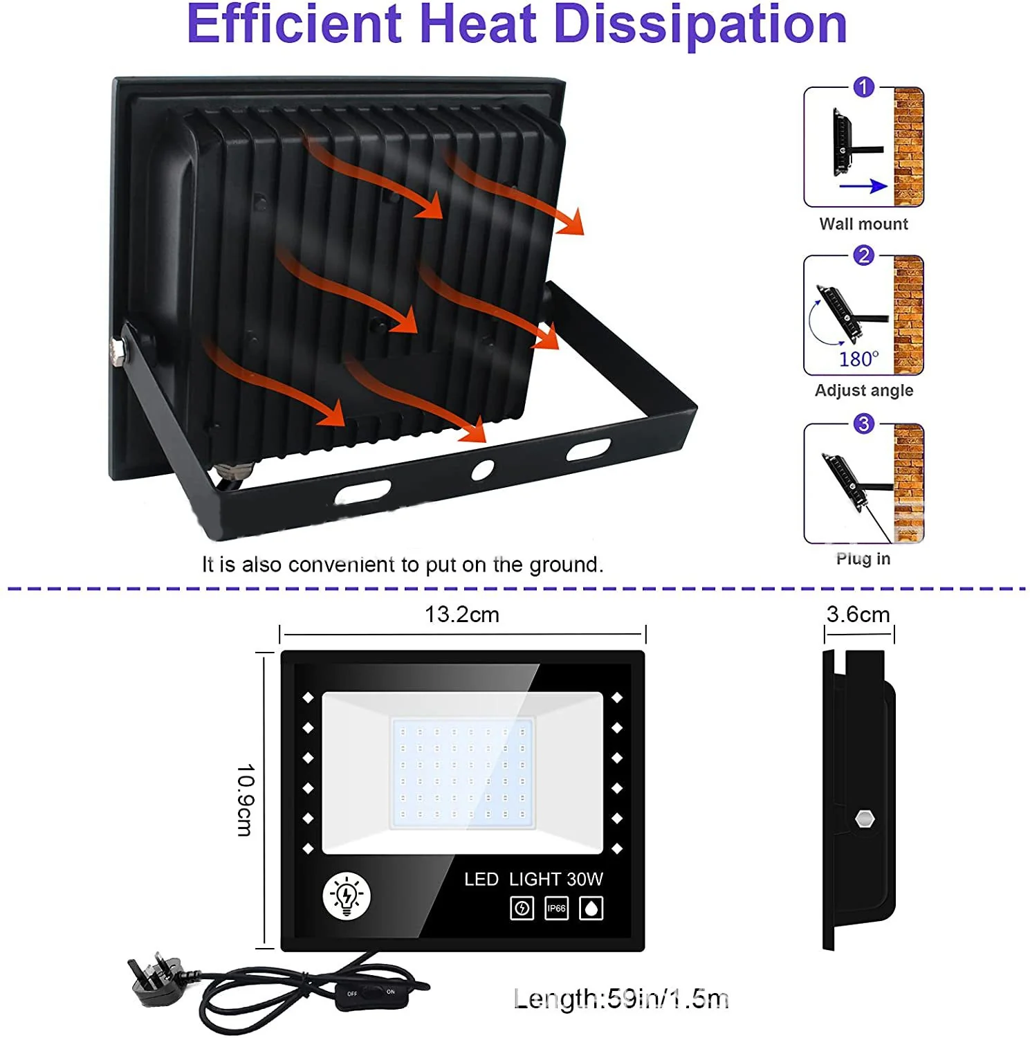 2 Pack Black Lights - 30W 395-400 nm AC85-265V Upgraded LED Flood Light with Switch, Waterproof IP66 for Glow Party, Stage Lighting, Aquarium, Glow in The Dark, Body Paint, Fluorescent Poster, Neon Glow - Image 3