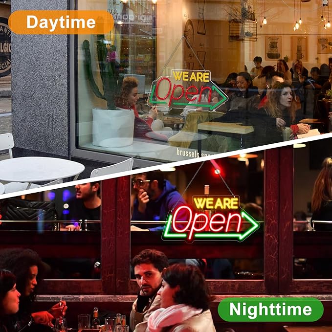 Bright Open Signs for Business, 16.1"X 7.8" Dimmable Open Sign Powered by USB, Red&Green&Yellow Christmas Neon LED Sign, We Are Open Sign for Door Windows - Image 5