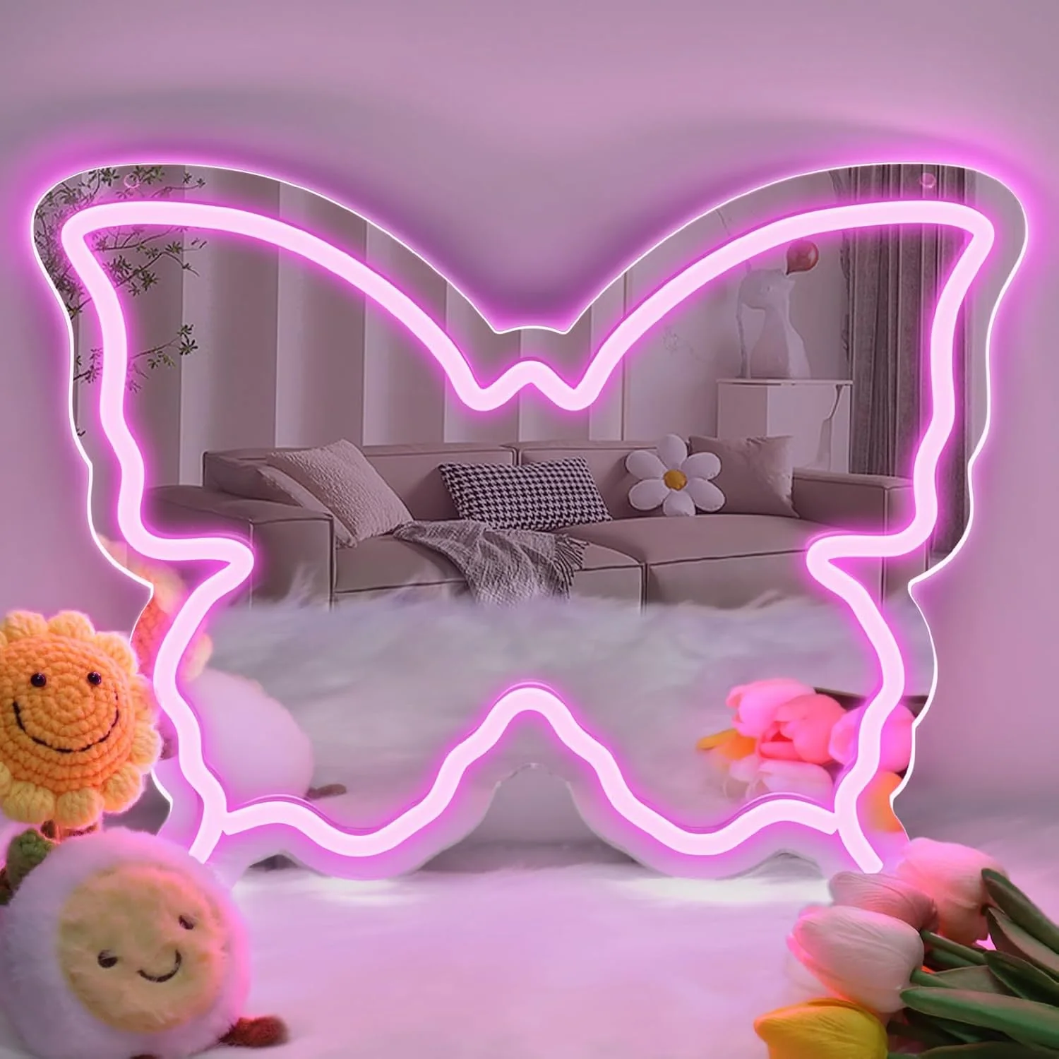 Butterfly Mirror Vanity Sign – 15.7×12 inch | Blue/Ice Blue/Pink/Purple/Warm White Neon Outline | USB Powered | Perfect for Vanity Decor - Image 8
