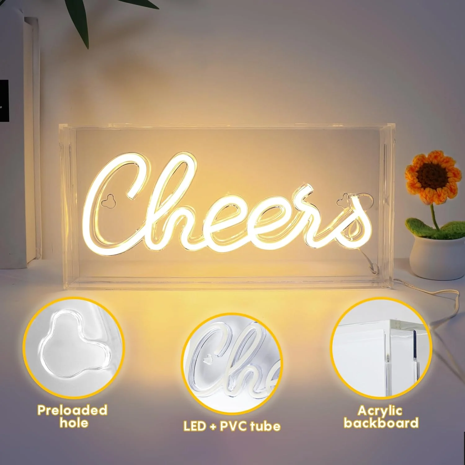 CHERRS Desk Lightbox Sign – Rectangular 12x6 inch | Warm White/ Pink | USB Powered | Tabletop Display | For Girls' Room, Bedroom, Pub, Hotel, Beach, Cocktail Bar, Christmas Gift - Image 3