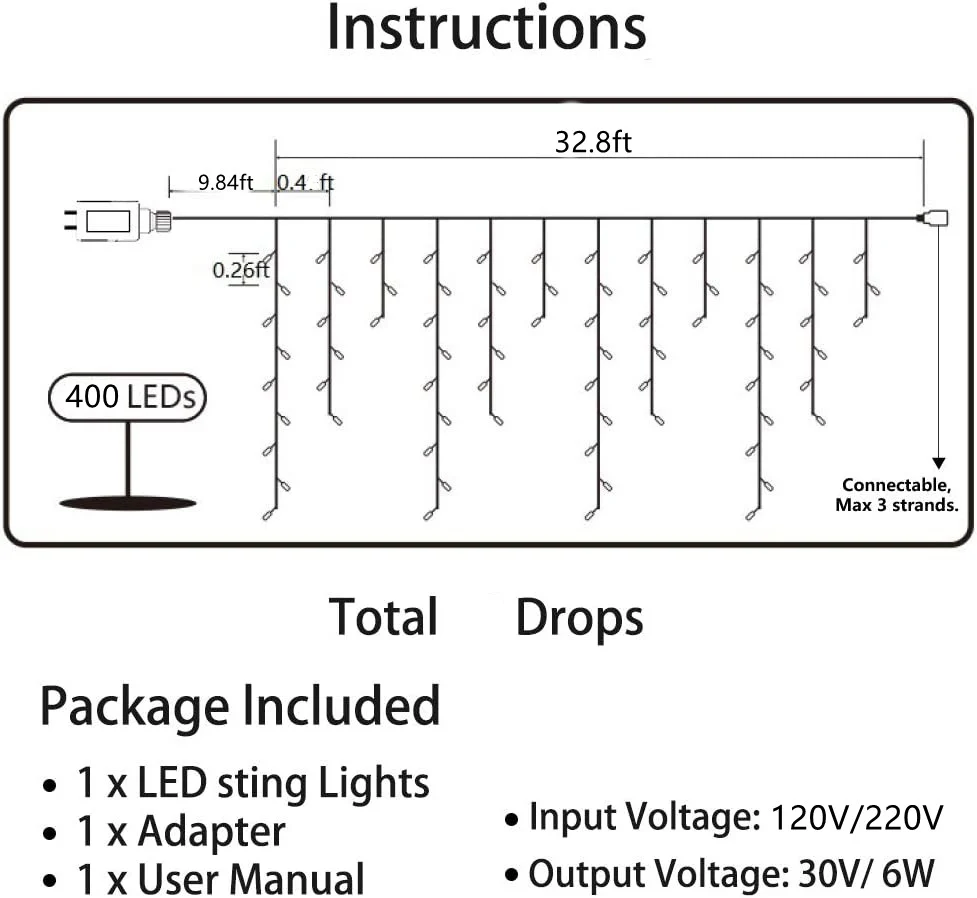 2PCS Pack of Christmas Icicle Lights Outdoor, 400 LEDs 32.8ft 8 Modes Fairy Icicle String Lights with 75 Drops, LED Christmas Twinkle Lights for Holiday, Party, Wedding, Christmas Decorations - Image 3