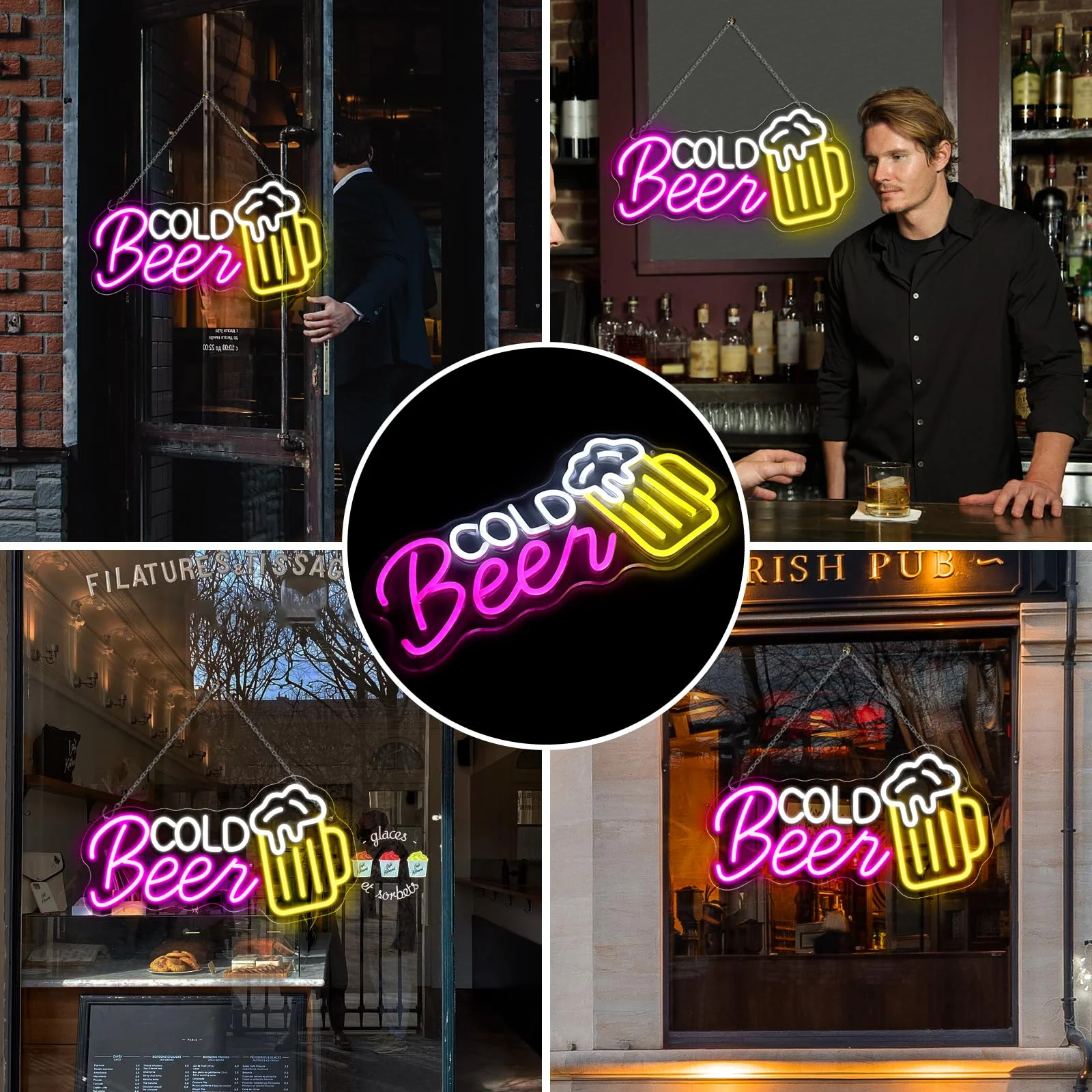 Cold Beer LED Sign – 16.5 × 8.8 inch | Multi-Color Glow | USB Powered | Hanging | Ideal for Bar, Pub, Lounge, Nightclub, Party Mood Lighting - Image 7