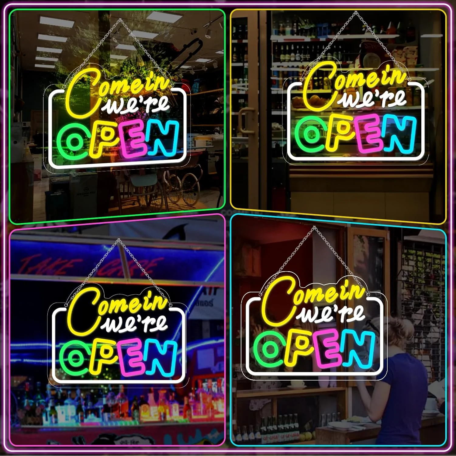Come in We’re Open Neon Sign – Multicolor Glow | 15.7×11.8 inch (40×30 cm) | Window Hanging Business Sign | Plug & Play - Image 6