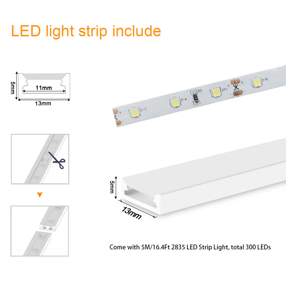 16.4ft/5M DC12V 5*13mm LED Waterproof Flexible Silicone Neon LED Strip with 300LED SMD3528 LED Light - Image 4