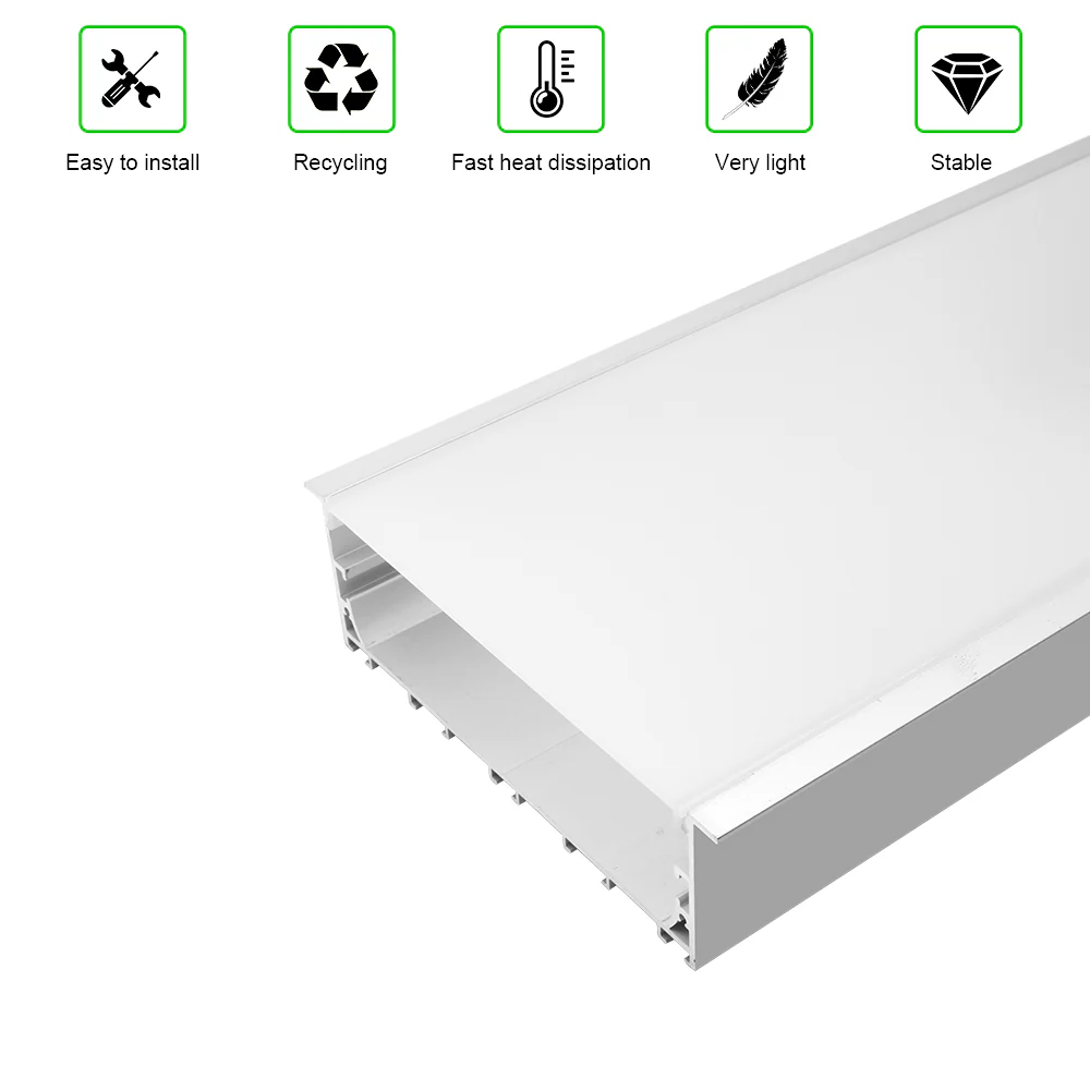 Wide Recessed LED Aluminum Channel H15050B – 125mm Inner Width | Silver | Milky White Cover | With Installation Accessories | – Flush Mounting Linear Office Lighting – 1m / 2m | 10 / 20-Pack - Image 5