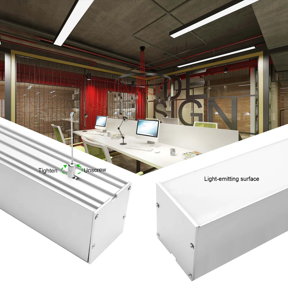Wide Pendant LED Aluminum Channel H7075B – 45mm Inner Width | Silver | Milky White Cover | With Installation Accessories | – Suspension Mounting Linear Office Lighting – 1m / 2m | 10 / 20-Pack - Image 5